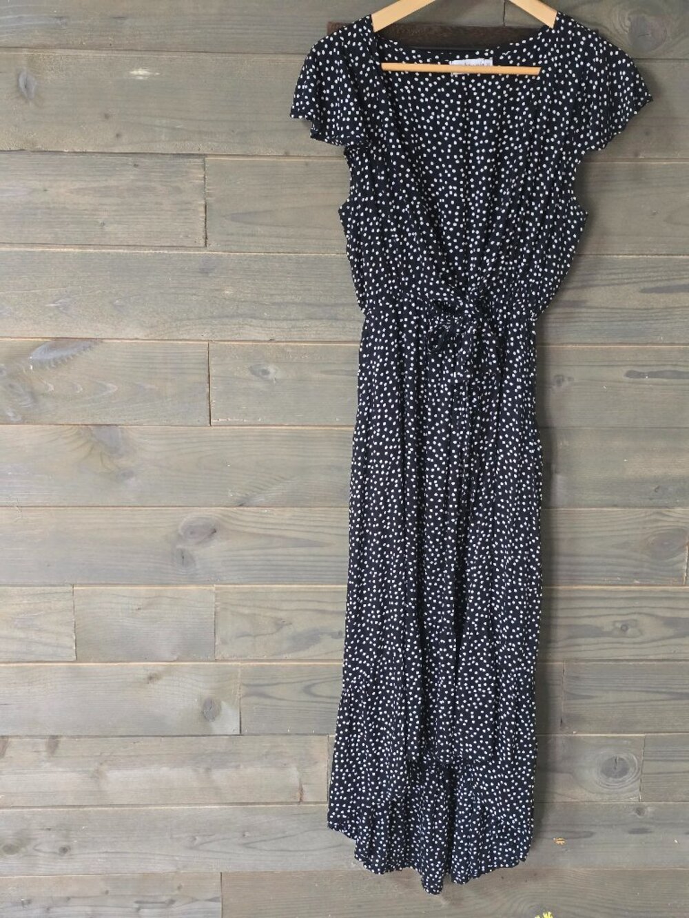 Tiare Hawaii Navy Blue Polka Dot Blake High-Low Maxi Dress Size Small